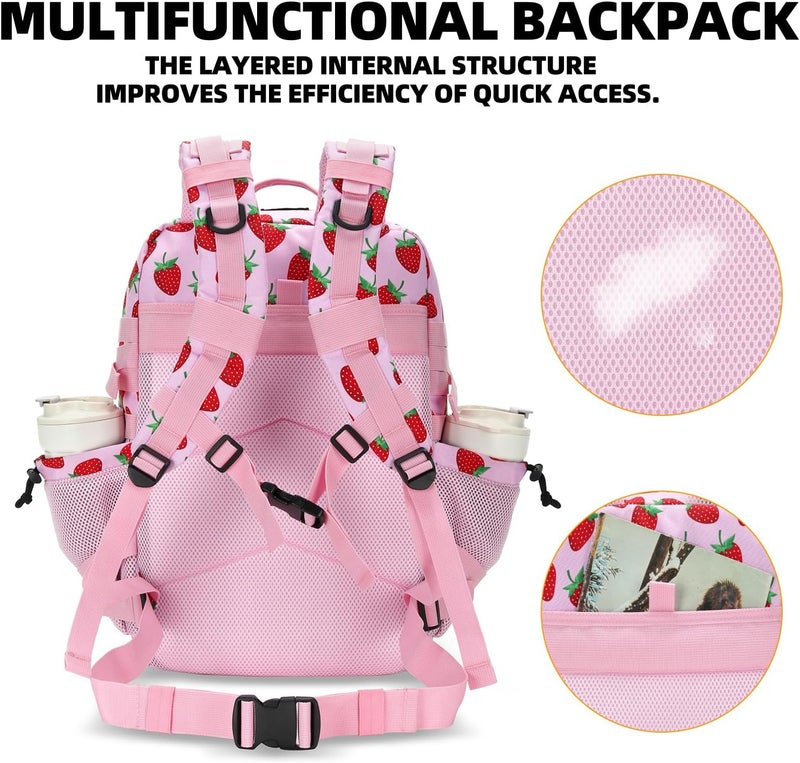 Lovelinks21 25L Tactical Military Backpack Small Travel Rucksack for Men and Women Assault Pack Bug Out Bag Molle Daypack Gym Backpack with Bottle Holder (Strawberry) - Image 4